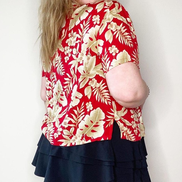 red & tan semi-crop hawaiian print shirt size xxl - Picture 4 of 4